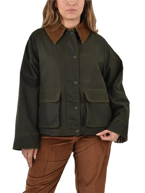 GIACCA IN COTONE CERATO CON FODERA A RIGHE DONNA VERDE