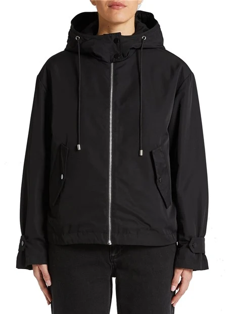 CAPPOTTO CORTO CON CAPPUCCIO A COLLO ALTO DONNA NERO