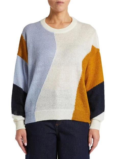 MAGLIA GIROCOLLO CON GRAFICHE COLOR BLOCK DONNA AZZURRO