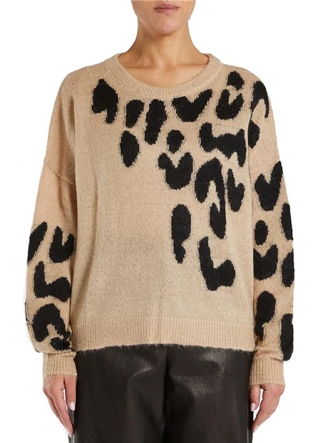 MAGLIA GIROCOLLO CON GRAFICA MACULATA DONNA BEIGE