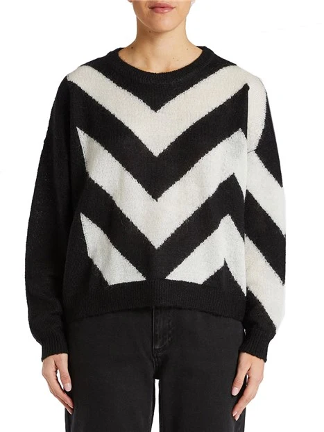 MAGLIA GIROCOLLO STAMPA CHEVRON DONNA NERO
