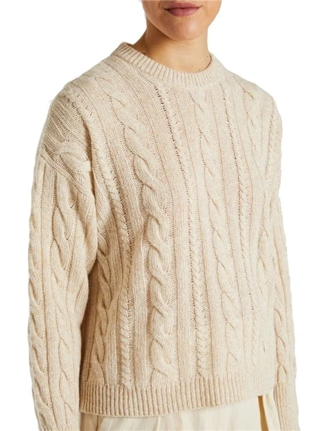 MAGLIA GIROCOLLO IN LANA CON MOULINÉ A TRECCE DONNA BIANCO