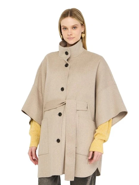 CAPPOTTO IN MISTO LANA CON CINTURA DONNA BEIGE