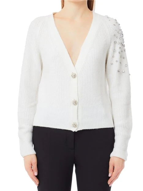 CARDIGAN CON STRASS APPLICATI DONNA BIANCO