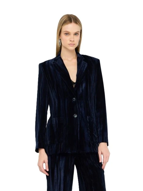 GIACCA BLAZER MONOPETTO IN VELLUTO CON TASCHE DONNA BLU