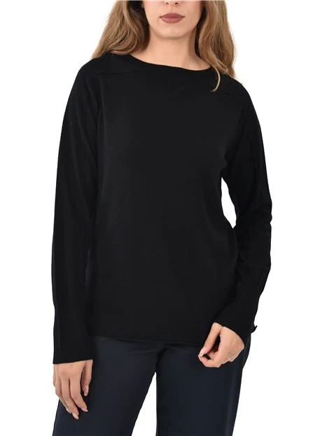 MAGLIA IN FILATO SOTTILE DI PURA LANA DONNA NERO