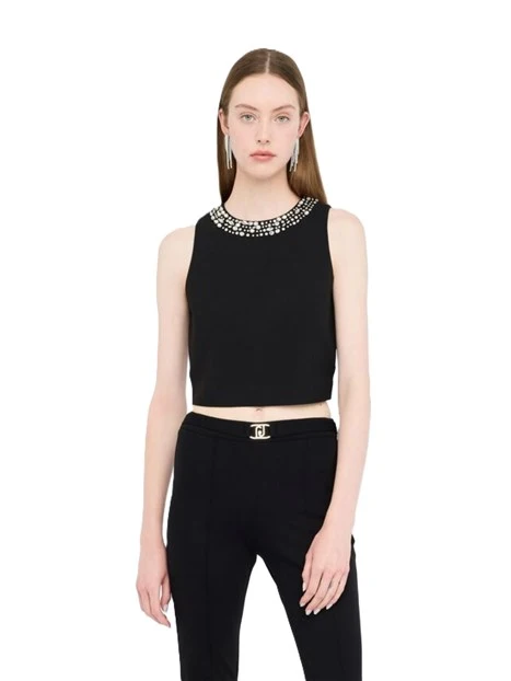 TOP CON STRASS DONNA NERO