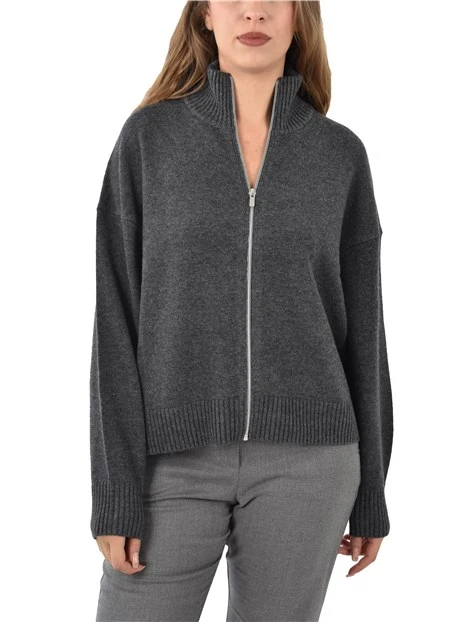 CARDIGAN IN LANA CON CERNIERA DONNA GRIGIO