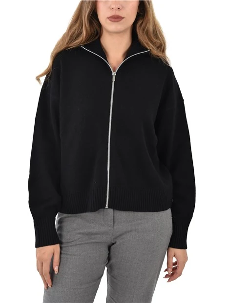 CARDIGAN IN LANA CON CERNIERA DONNA NERO
