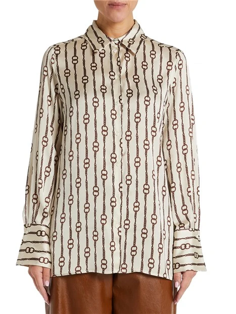 CAMICIA IN RASO FLUIDO CON MOTIVO A CATENA DONNA BIANCO