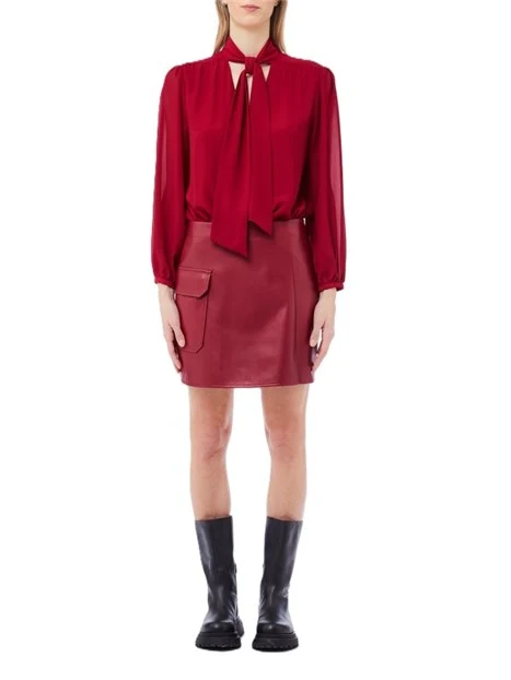 VESTITO CORTO CON  GONNA IN ECOPELLE DONNA ROSSO