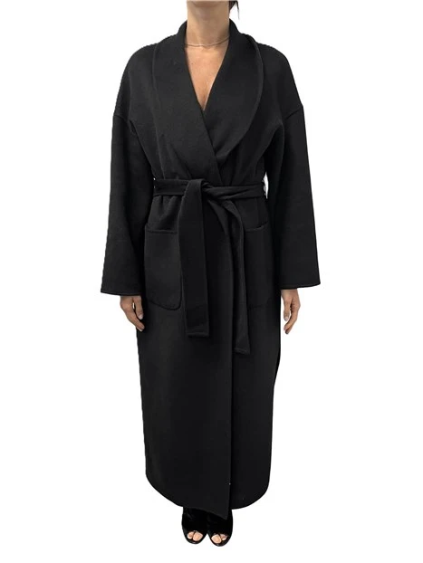 CAPPOTTO CORTO CON CINTURA DONNA NERO