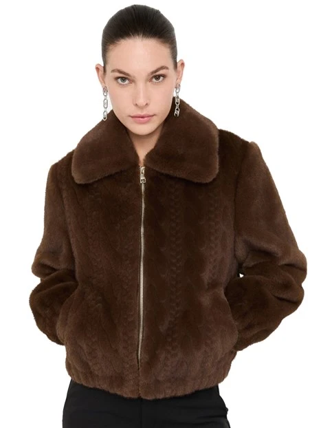 GIACCA CORTA IN TESSUTO TEDDY DONNA MARRONE