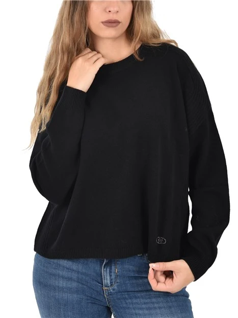 MAGLIA GIROCOLLO CON RICAMI GIOIELLO  DONNA NERO