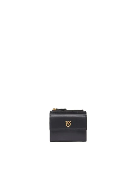 PORTAFOGLIO COMPATTO IN PELLE LISCIA DONNA NERO