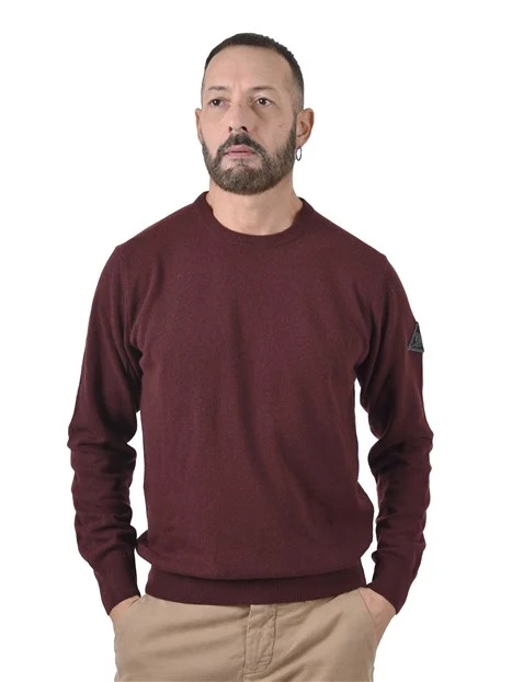 MAGLIA GIROCOLLO IN MISTO LANA CON LOGO APPLICATO UOMO BORDEAUX