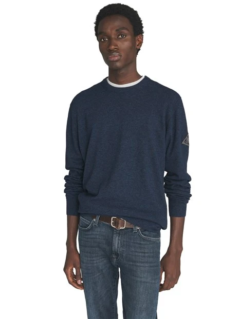 MAGLIA GIROCOLLO IN MISTO LANA CON LOGO APPLICATO UOMO BLU