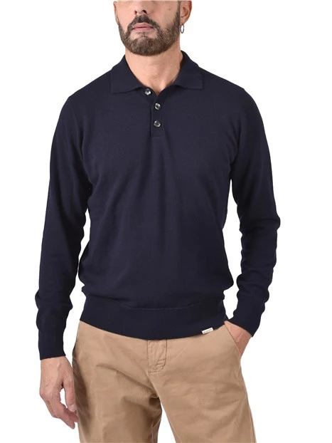POLO A MANICA LUNGA IN MISTO LANA E CASHMERE UOMO BLU