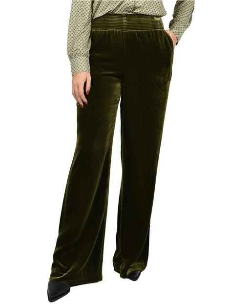 PANTALONI PALAZZO ELASTICIZZATI IN VITA DONNA VERDE