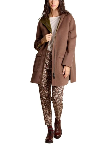 CAPPOTTO CORTO IN LANA REVERSIBILE  DONNA MARRONE