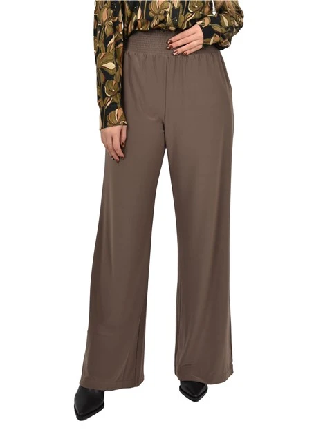PANTALONI PALAZZO ELASTICIZZATI IN VITA DONNA BEIGE SCURO