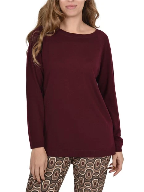 MAGLIA SCOLLO A BARCA IN LANA DONNA BORDEAUX