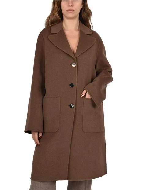 CAPPOTTO LUNGO IN MISTO LANA REVERSIBILE DONNA MARRONE