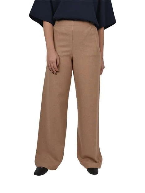 PANTALONI PALAZZO IN MISTO LANA CON VITA SEMIELASTICIZZATA DONNA BEIGE
