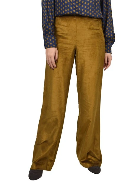 PANTALONI PALAZZO IN VELLUTO CON LAVORAZIONE A COSTE DONNA GIALLO