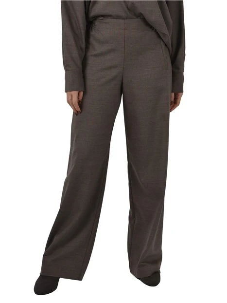 PANTALONI PALAZZO GESSATI IN MISTO LANA DONNA MARRONE