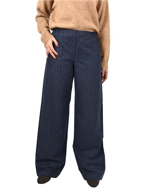 PANTALONI PALAZZO GESSATI CON ELASTICO IN VITA DONNA BLU