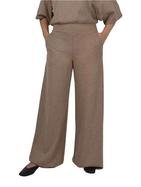 PANTALONI PALAZZO IN JERSEY MISTO VISCOSA E COTONE DONNA BEIGE
