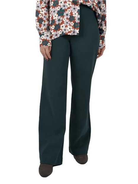 PANTALONI PALAZZO IN JERSEY IN MISTO COTONE CON VITA A FASCIA DONNA VERDE