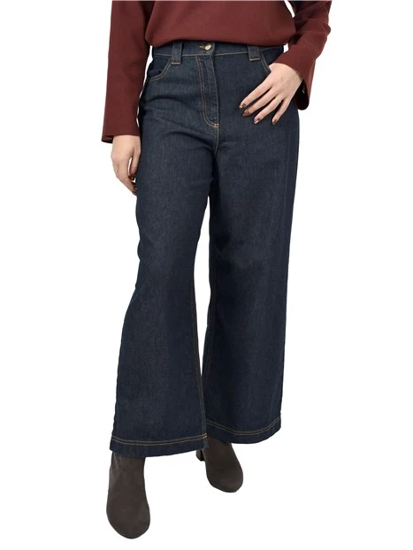 JEANS CROPPED CON CUCITURE A CONTRASTO DONNA BLU