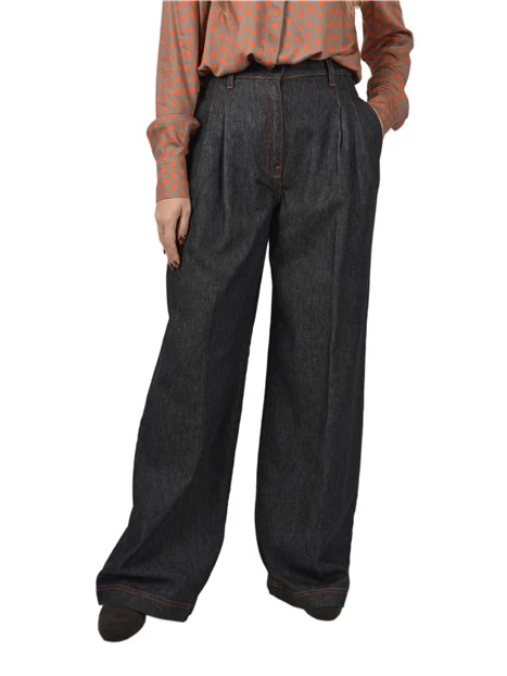 JEANS PALAZZO CON CUCITRURE A CONTRASTO DONNA NERO