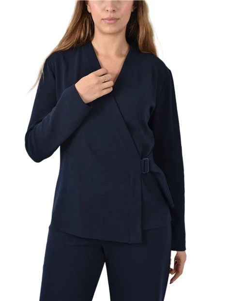 CARDIGAN IN MACCHIA CON CHIUSURA INCROCIATA DONNA BLU