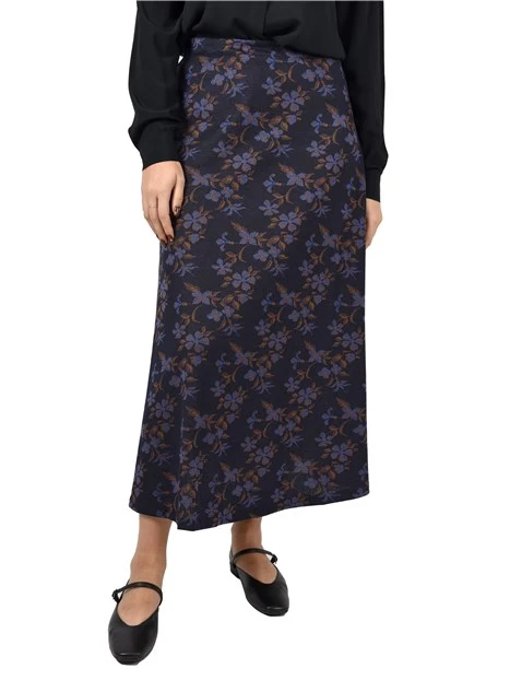 GONNA LUNGA IN JACQUARD CON FANTASIA FLOREALE DONNA BLU