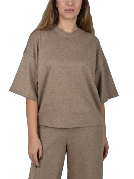 T-SHIRT IN MAGLIA CON MANICHE AMPIE DONNA BEIGE