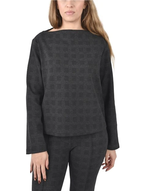 MAGLIA CON SCOLLO IN JERSEY MISTO COTONE DONNA NERO