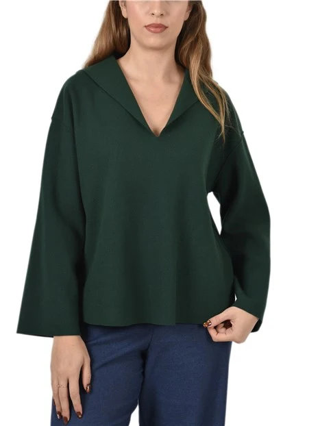 MAGLIA CON SCOLLO A V  IN MISTO LANA VERGINE DONNA VERDE