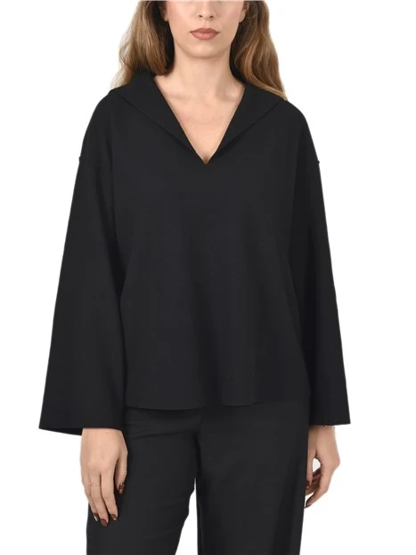 MAGLIA CON SCOLLO A V  IN MISTO LANA VERGINE DONNA NERO