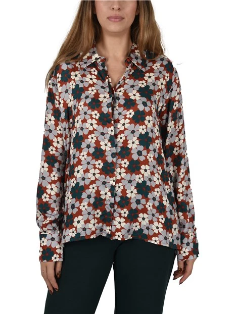 CAMICIA FANTASIA IN TWILL DI VISCOSA DONNA ROSSO
