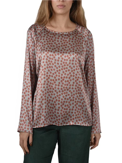 BLUSA IN SETA CON STAMPA FANTASIA DONNA GRIGIO