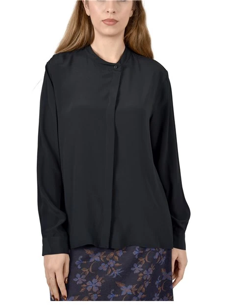 BLUSA CON CHIUSURA SIMMETRICA CON  BOTTONCINO DONNA NERO
