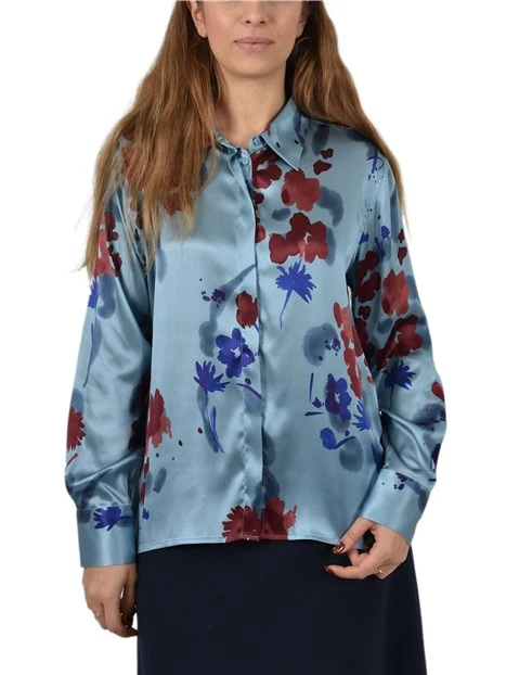 BLUSA IN SETA CON MICROFANTASIA DONNA AZZURRO