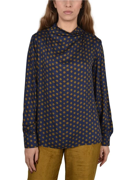 BLUSA COLLO ALTO CON MOTIVO A POIS DONNA BLU