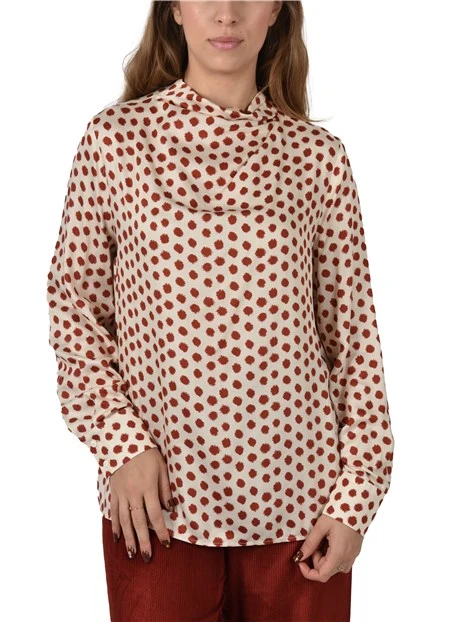 BLUSA COLLO ALTO CON MOTIVO A POIS DONNA AVORIO