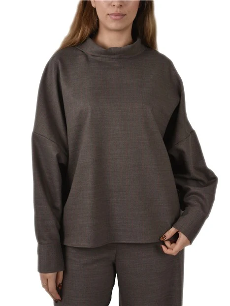 BLUSA IN MISTO LANA CON ALLACCIATURA A BOTTONI POSTERIORE DONNA MARRONE