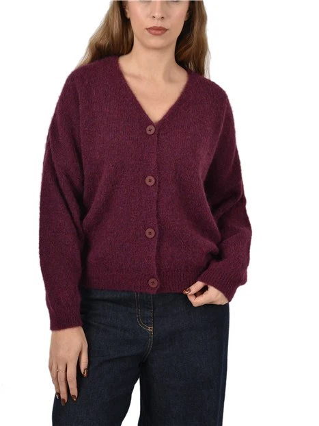 CARDIGAN IN MISTO ALPACA DONNA BORDEAUX