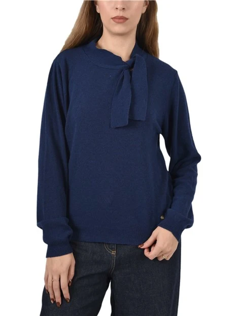 MAGLIERA GIROCOLLO IN MISTO LANA CON FIOCCO DA ANNODARE DONNA BLU